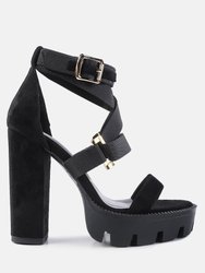 Fresh Daisy Harness Straps Block Heel Sandals - Black