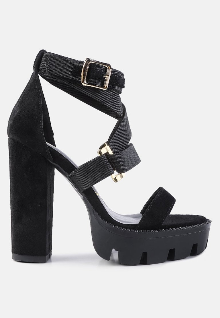 Fresh Daisy Harness Straps Block Heel Sandals - Black