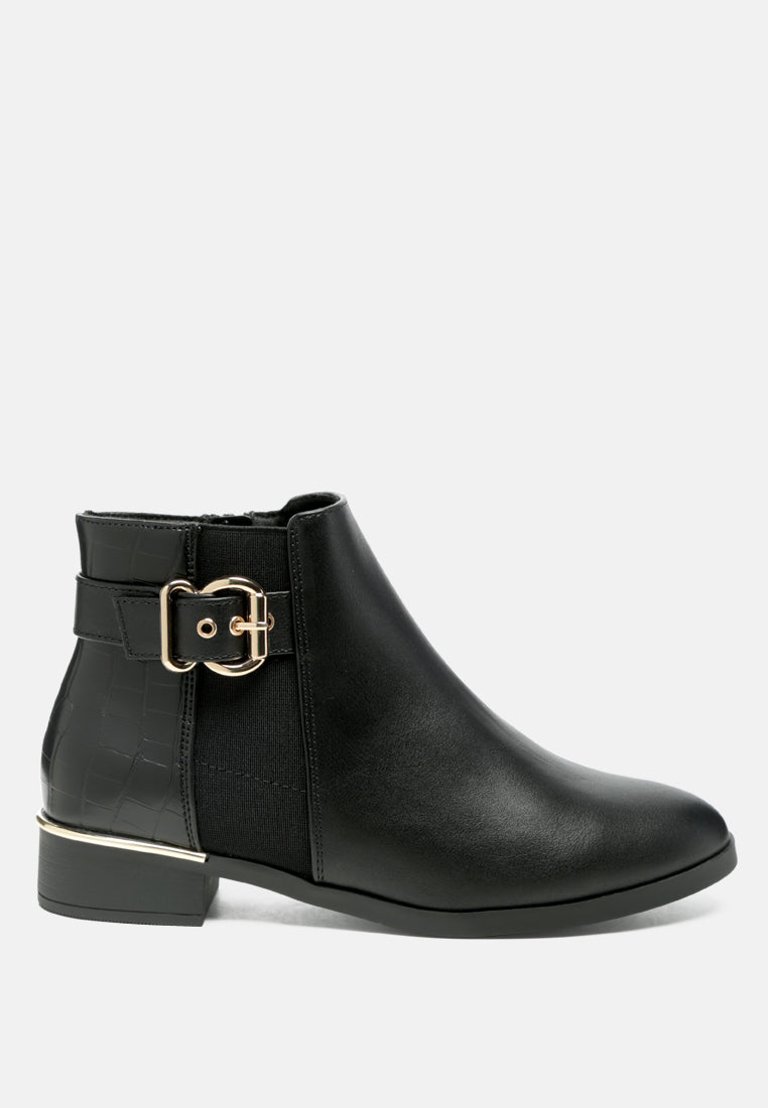 Frothy Buckled Ankle Boots With Croc Detail - Black