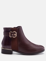 Frothy Buckled Ankle Boots With Croc Detail - Brown