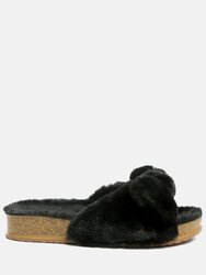 Fuzz Bow Fur Flats - Black