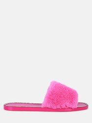 Geese Faux Fur Diamante Detail Jelly Flats - Pink