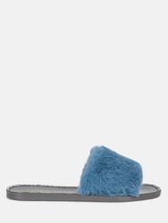 Geese Faux Fur Diamante Detail Jelly Flats - Grey