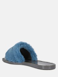 Geese Faux Fur Diamante Detail Jelly Flats