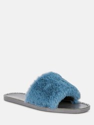 Geese Faux Fur Diamante Detail Jelly Flats