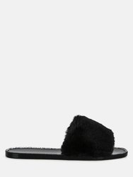 Geese Faux Fur Diamante Detail Jelly Flats - Black