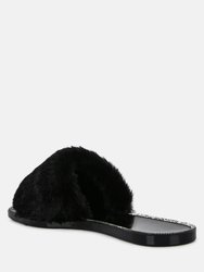 Geese Faux Fur Diamante Detail Jelly Flats