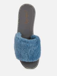 Geese Faux Fur Diamante Detail Jelly Flats
