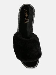 Geese Faux Fur Diamante Detail Jelly Flats