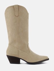 Ginni Embroidered Calf Boots - Sand