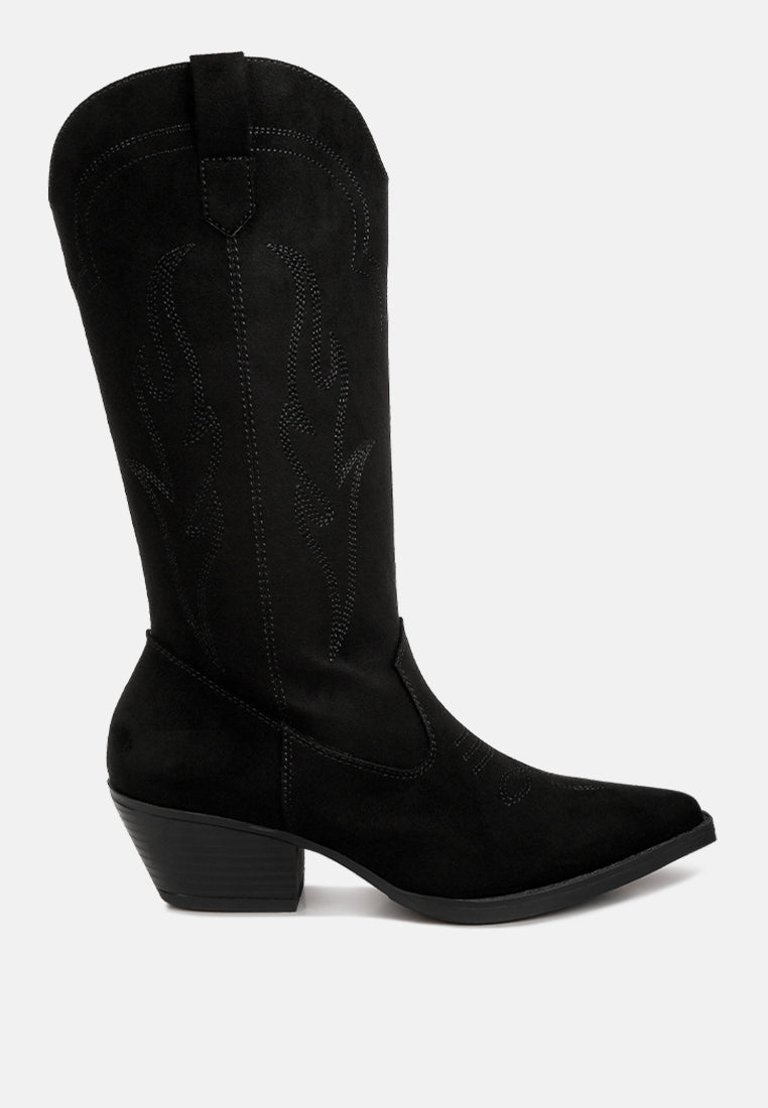 Ginni Embroidered Calf Boots - Black