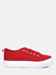 Glam Doll Casual Flatform Sneakers - Red