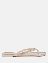Golightly Diamante Stud Detail Thong Flats - Nude