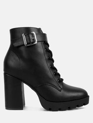 Grahams Faux Leather Lace Up Boots - Black