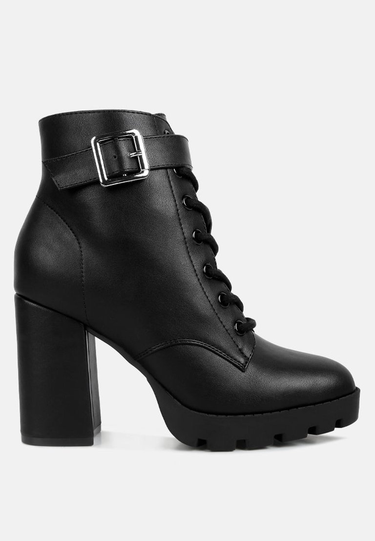 Grahams Faux Leather Lace Up Boots - Black