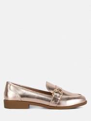 Haruka Metallic Faux Leather Loafers - Rose Gold