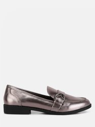 Haruka Metallic Faux Leather Loafers - Pewter