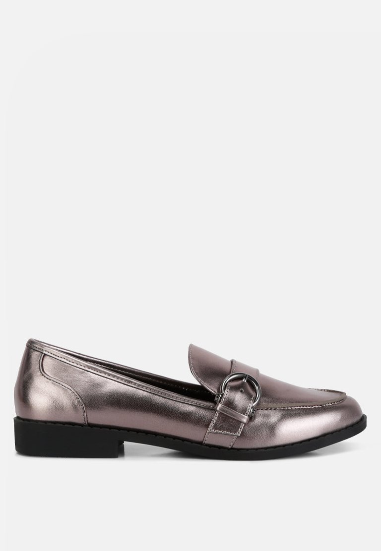 Haruka Metallic Faux Leather Loafers - Pewter