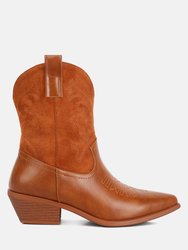 Hasting Patchwork Detail Low Heel Cowboy Boots - Tan
