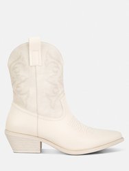 Hasting Patchwork Detail Low Heel Cowboy Boots - Beige