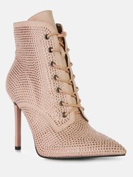 Head on Faux Suede Diamante Ankle Boots