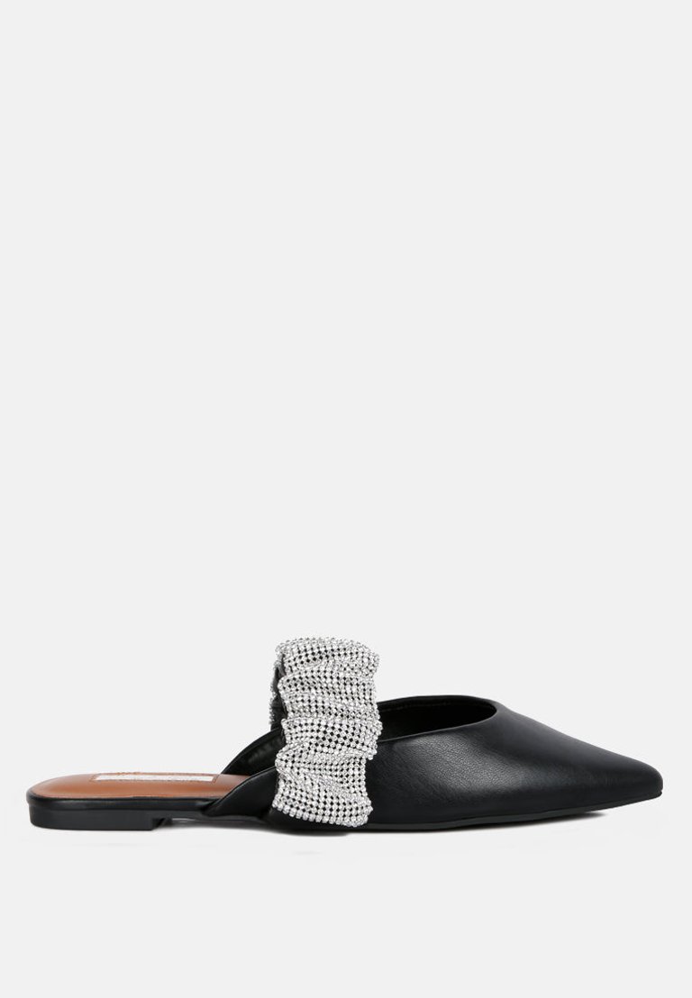 Hemessen Diamante Strap Flat Mules - Black