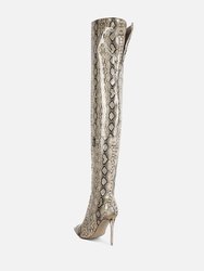 High Drama Snake Print Stiletto Long Boots