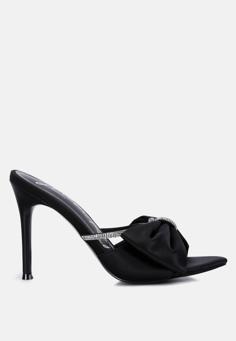 High Tea Rhinestone Bow Embellished Stiletto Sandals - Black