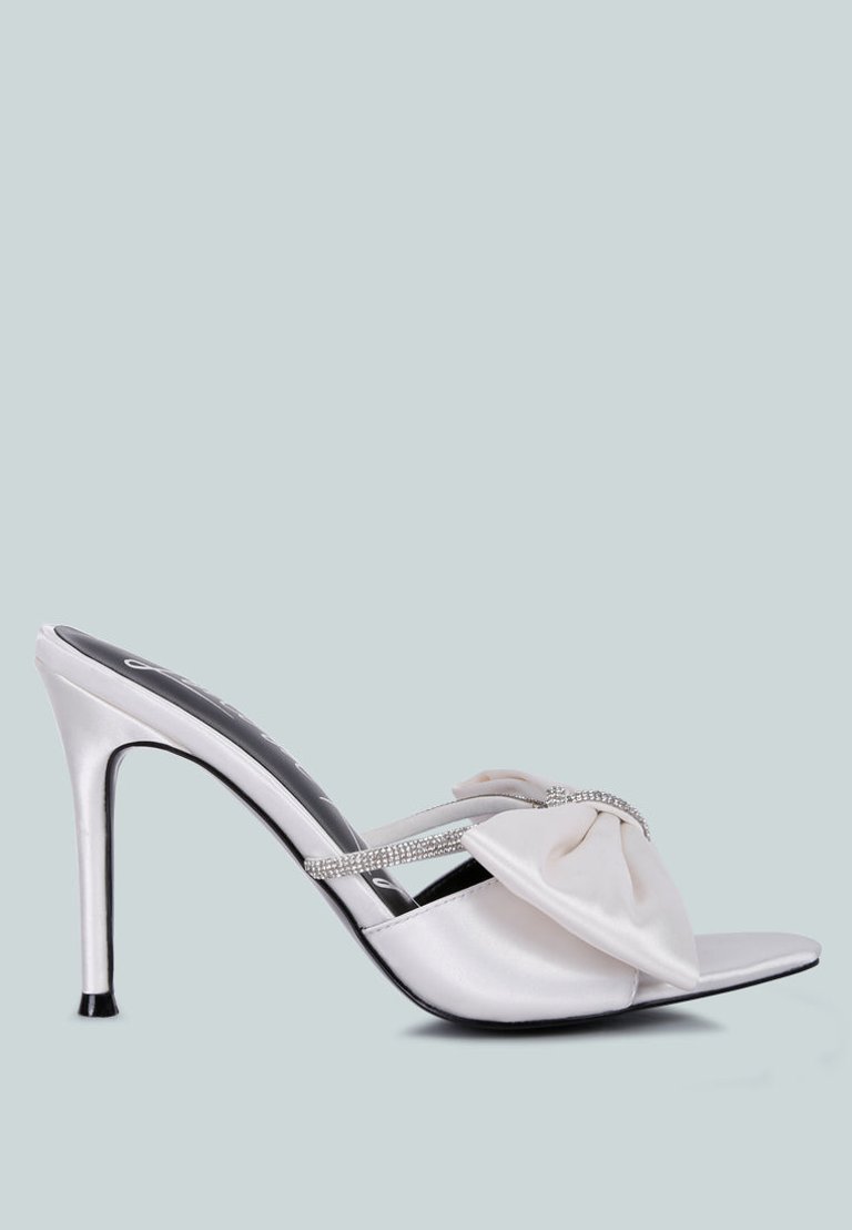 High Tea Rhinestone Bow Embellished Stiletto Sandals - White