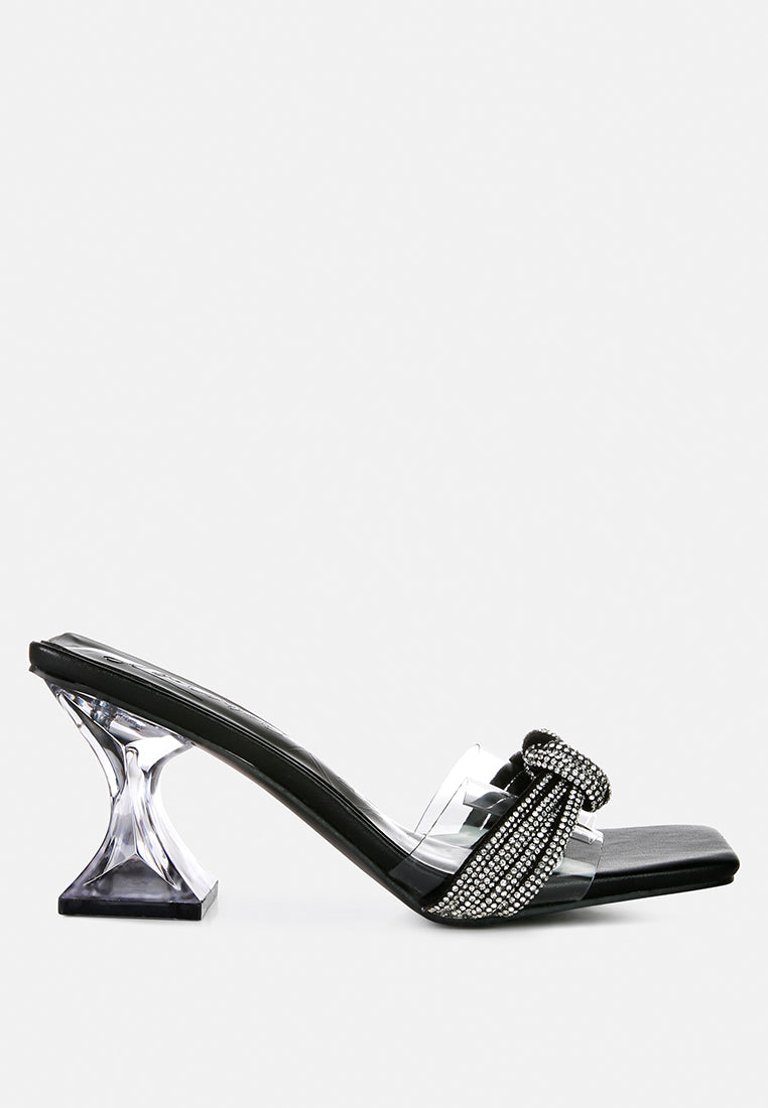 Hiorda Rhinestone Knotted Spool Heel Sandals - Black