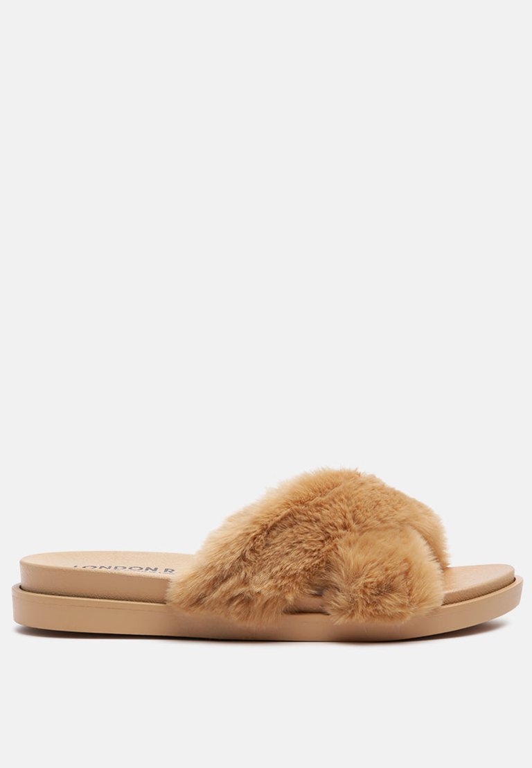 Homey Fur Slip-On Flats - Beige