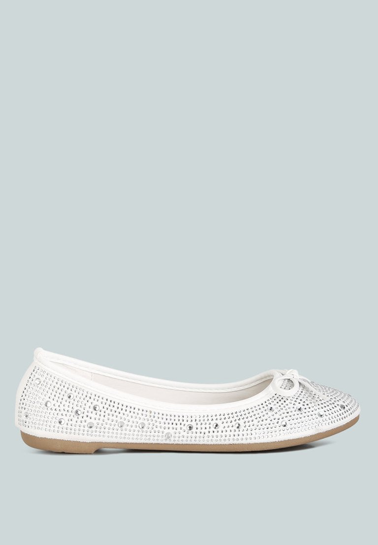 Hosana Rhinestones And Stud Embellished Ballet Flats - Off White