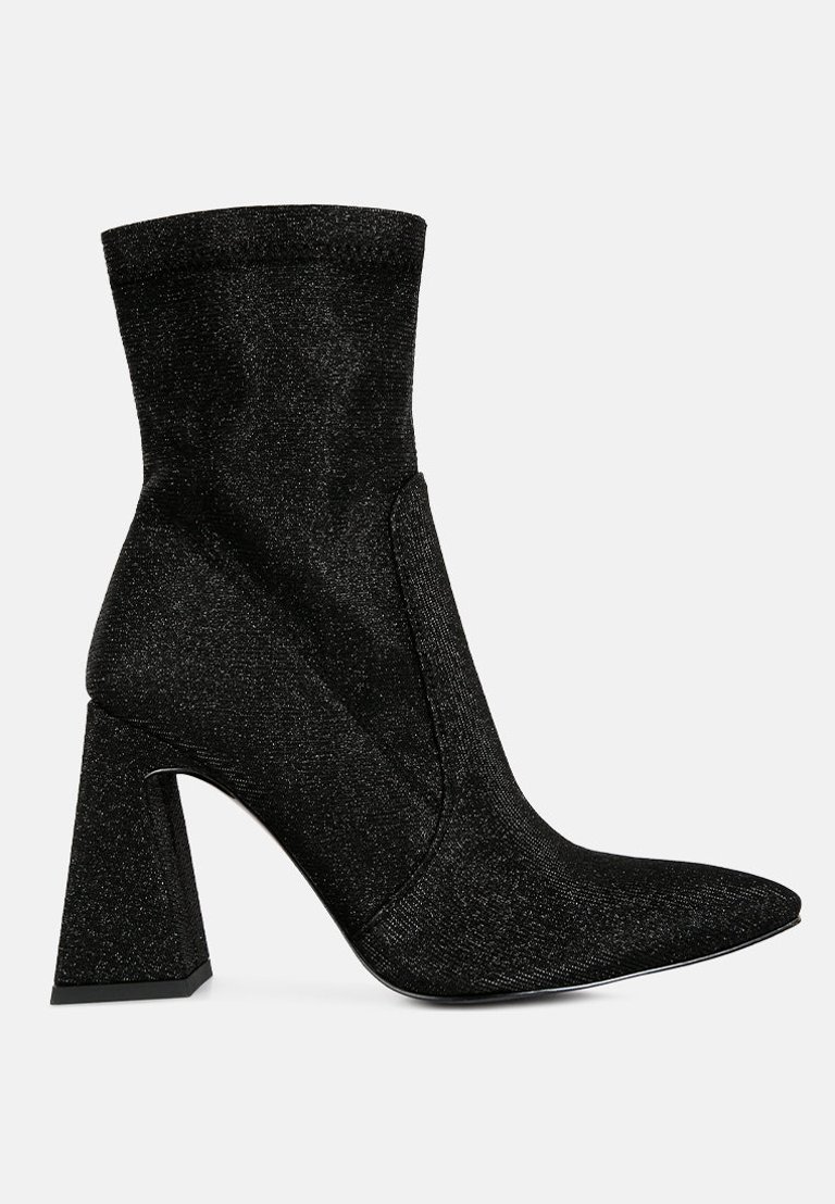Hustlers Shimmer Block Heeled Ankle Boots - Black