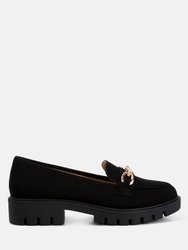 Jacop Micro Suede Metal Chain Link Loafers - Black