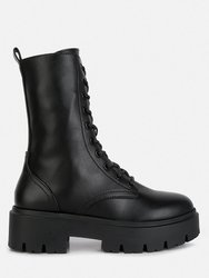 Jaimi Ankle Length Combat Platform Boots - Black