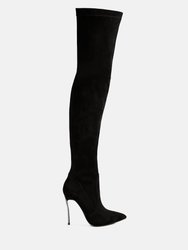 Jaynetts Stretch Suede Micro High Knee Boots - Black