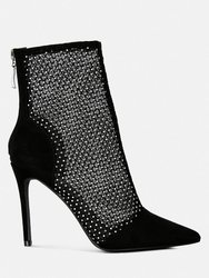 Jazz Rhinestone Embellished Mesh Stiletto Boots - Black