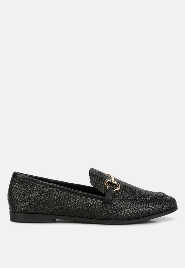 Jiro Horsebit Detail Flat Loafers - Black