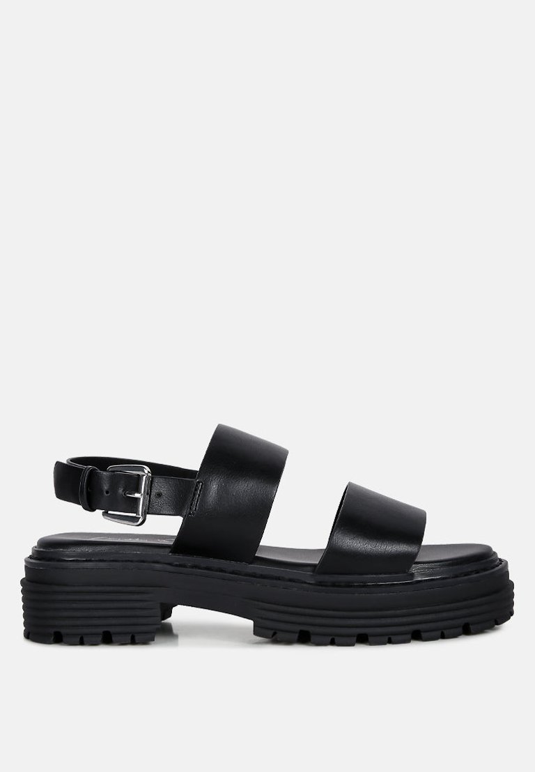 Joan Dual Strap Platforms Sandals With Buckle - Black