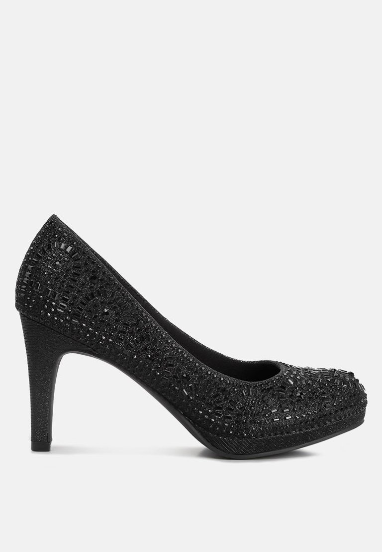 Jolly Exquisite Rhinestone-Embellished Stiletto Pumps - Black