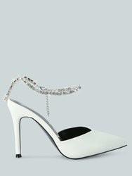 Joyce Diamante Embellished Stiletto Mule Sandals - White
