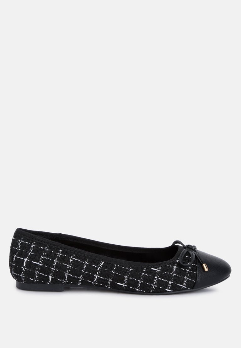 Junpey Plaid Tweed Ballet Flats - Black