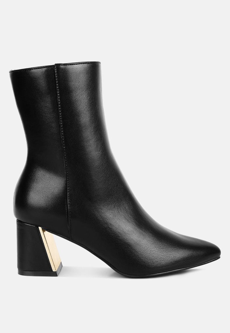 Kaira Metallic Accent Heel High Ankle Boots - Black