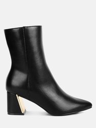 Kaira Metallic Accent Heel High Ankle Boots - Black