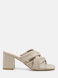 Knope Cross Straps Block Heel Sandals - Camel