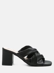 Knope Cross Straps Block Heel Sandals - Black