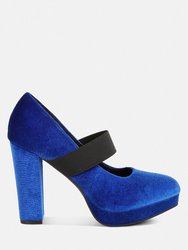 Krause High Block Heel Velvet Pumps - Blue