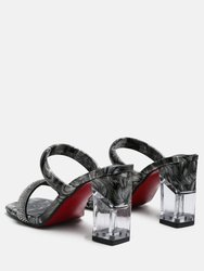 Krypton Marble Print Clear Block Heel Sandals