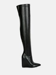 Leggy Lass Wedge Heel Long Boots - Black