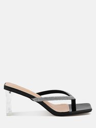 Litchi Rhinestone Embellished Strap Sandals - Black